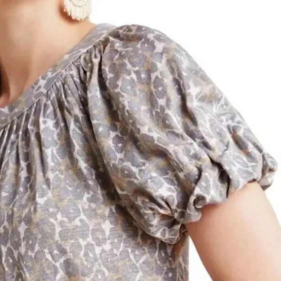 Maeve Anthropologie Women’s XS Tan Linen Leopard Puff Sleeve Top - Picture 9 of 9